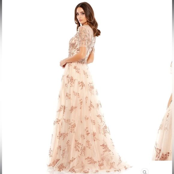 Mac Duggal 79317 Illusion Cap Sleeve A Line Gown Dress  10 - Picture 4 of 16